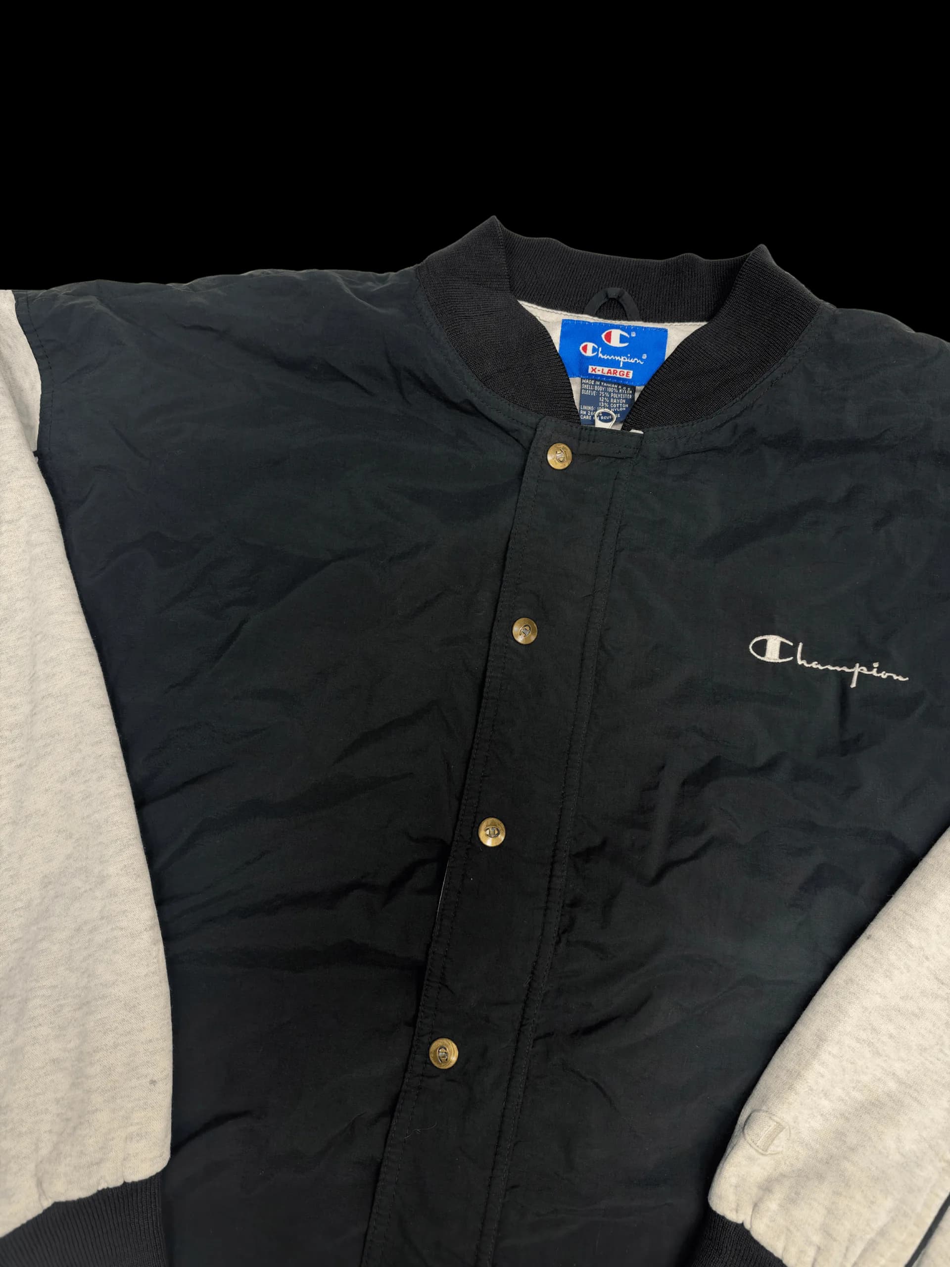 Vintage Jacket-Champion Varsity Jacket XL (Black/Grey) - image 2