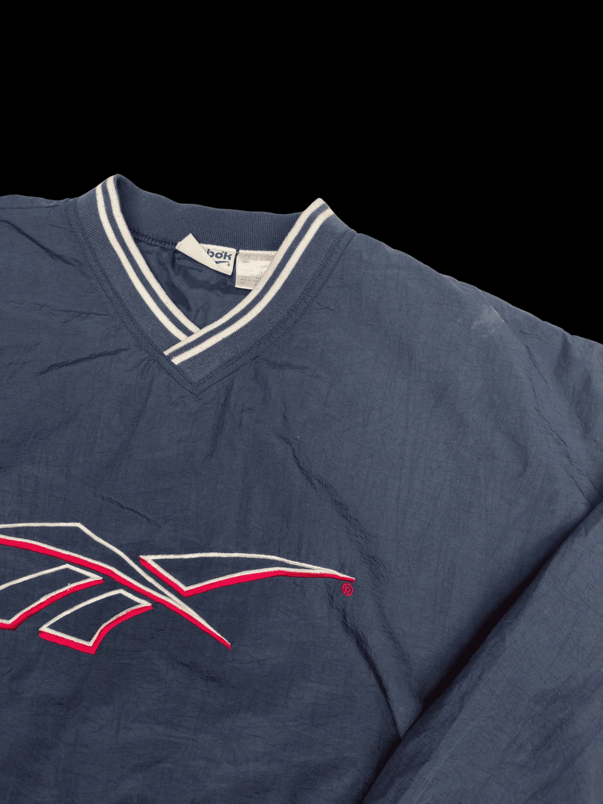Vintage Pullover-Reebok Big Logo Pullover with Striped Trim L (Navy) - image 2
