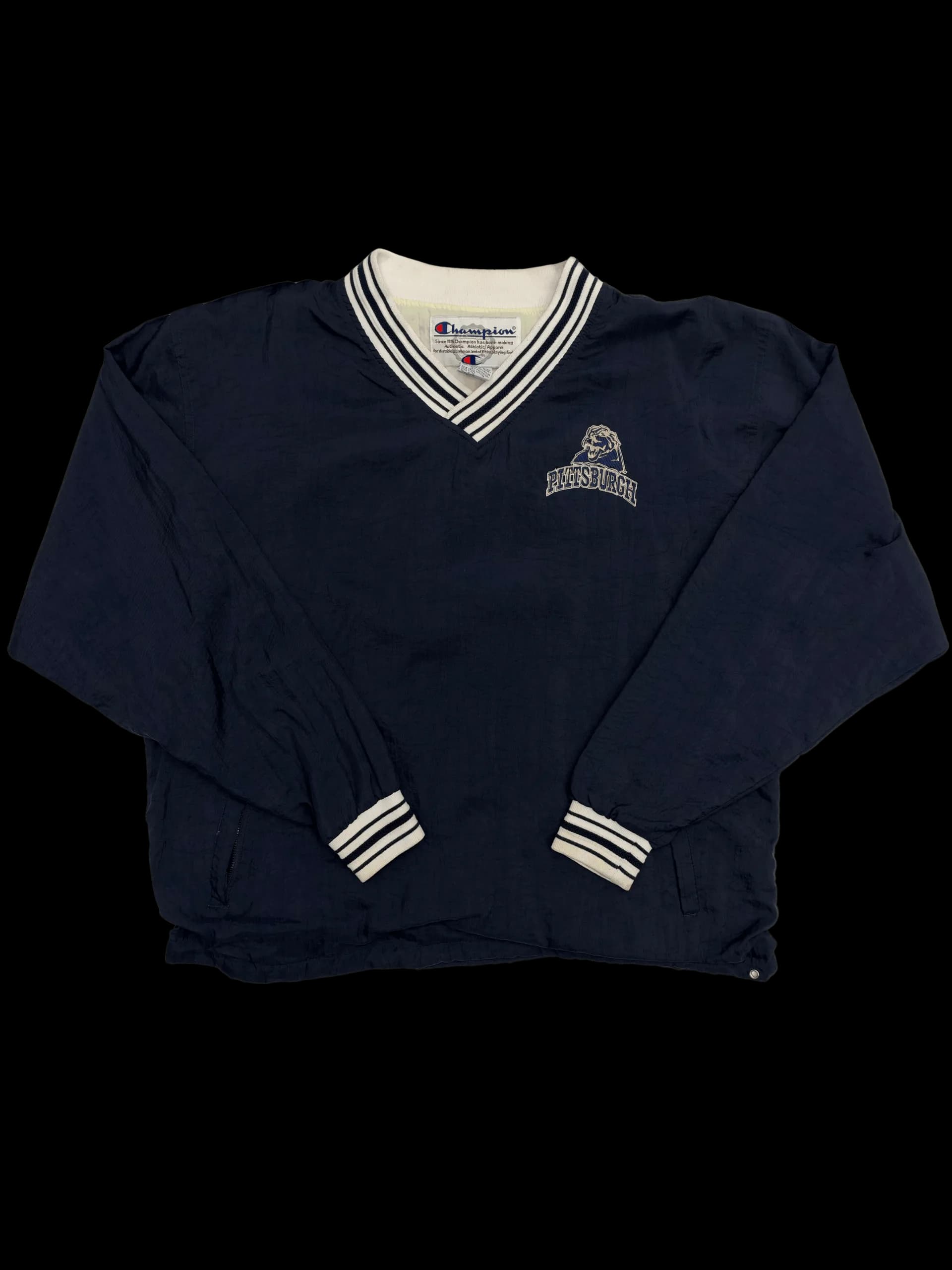 Vintage Pullover-Champion Pittsburgh V-Neck Nylon Pullover Windbreaker (Navy) - image 1