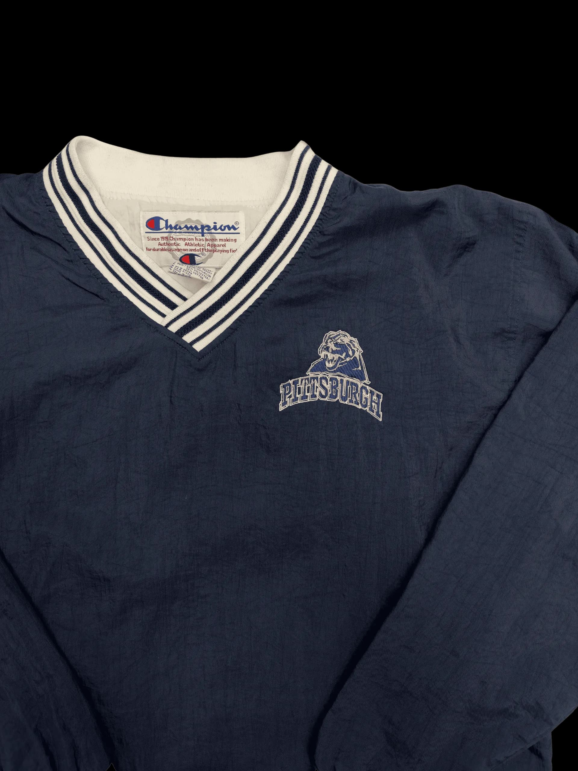 Vintage Pullover-Champion Pittsburgh V-Neck Nylon Pullover Windbreaker (Navy) - image 2