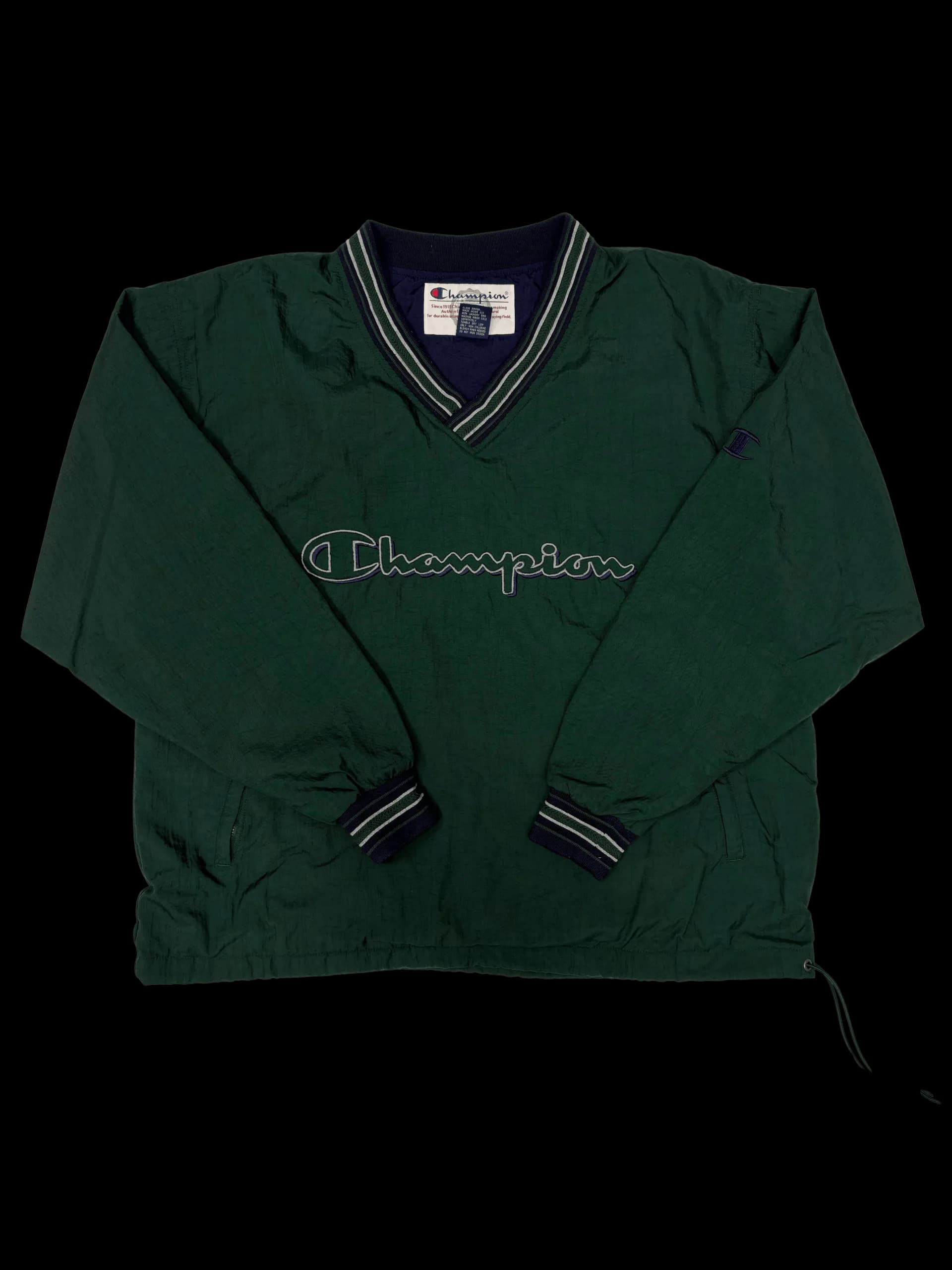 Vintage Pullover-Champion big logo pullover with striped trim (Green) - image 1