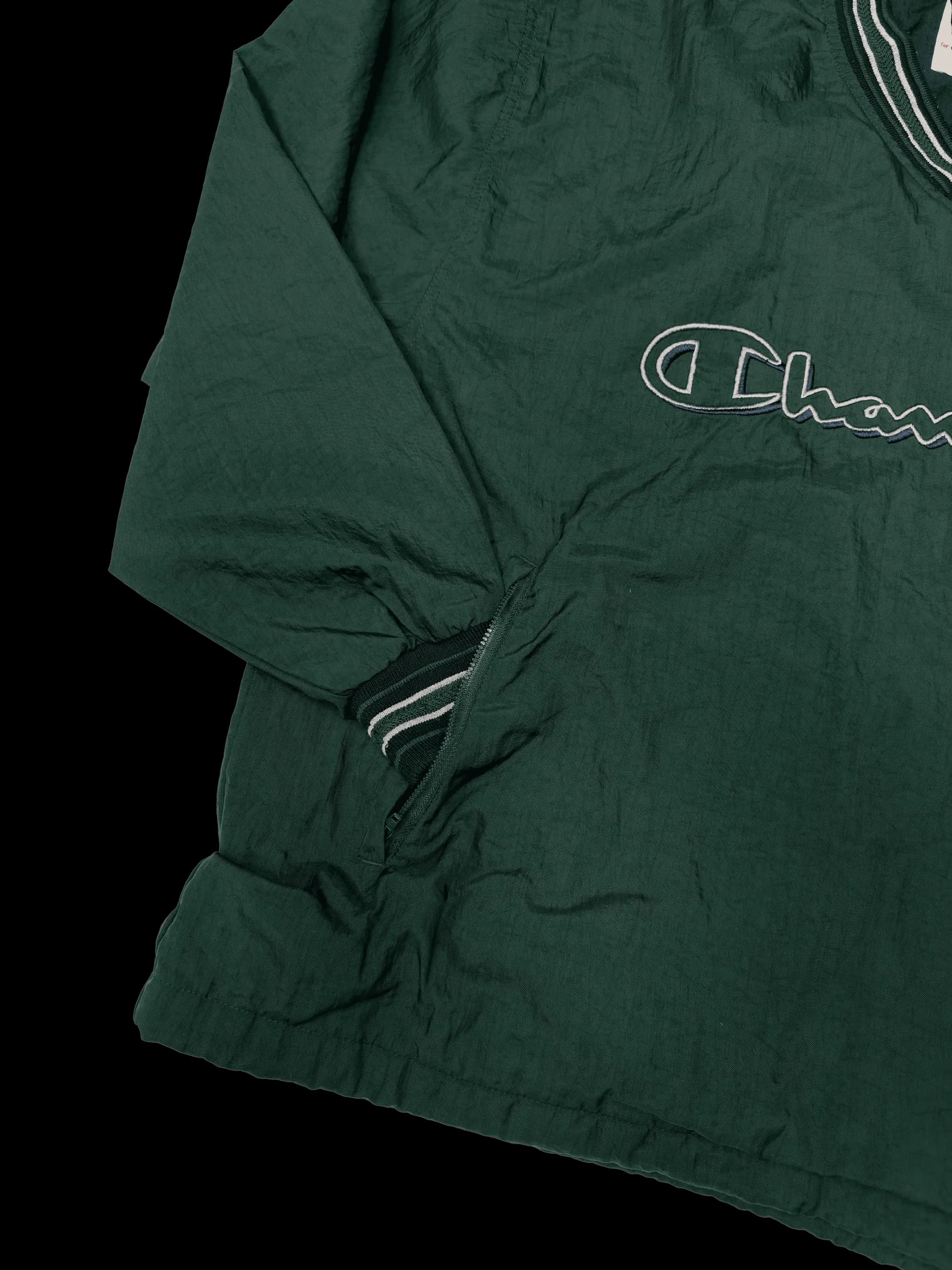 Vintage Pullover-Champion big logo pullover with striped trim (Green) - image 3