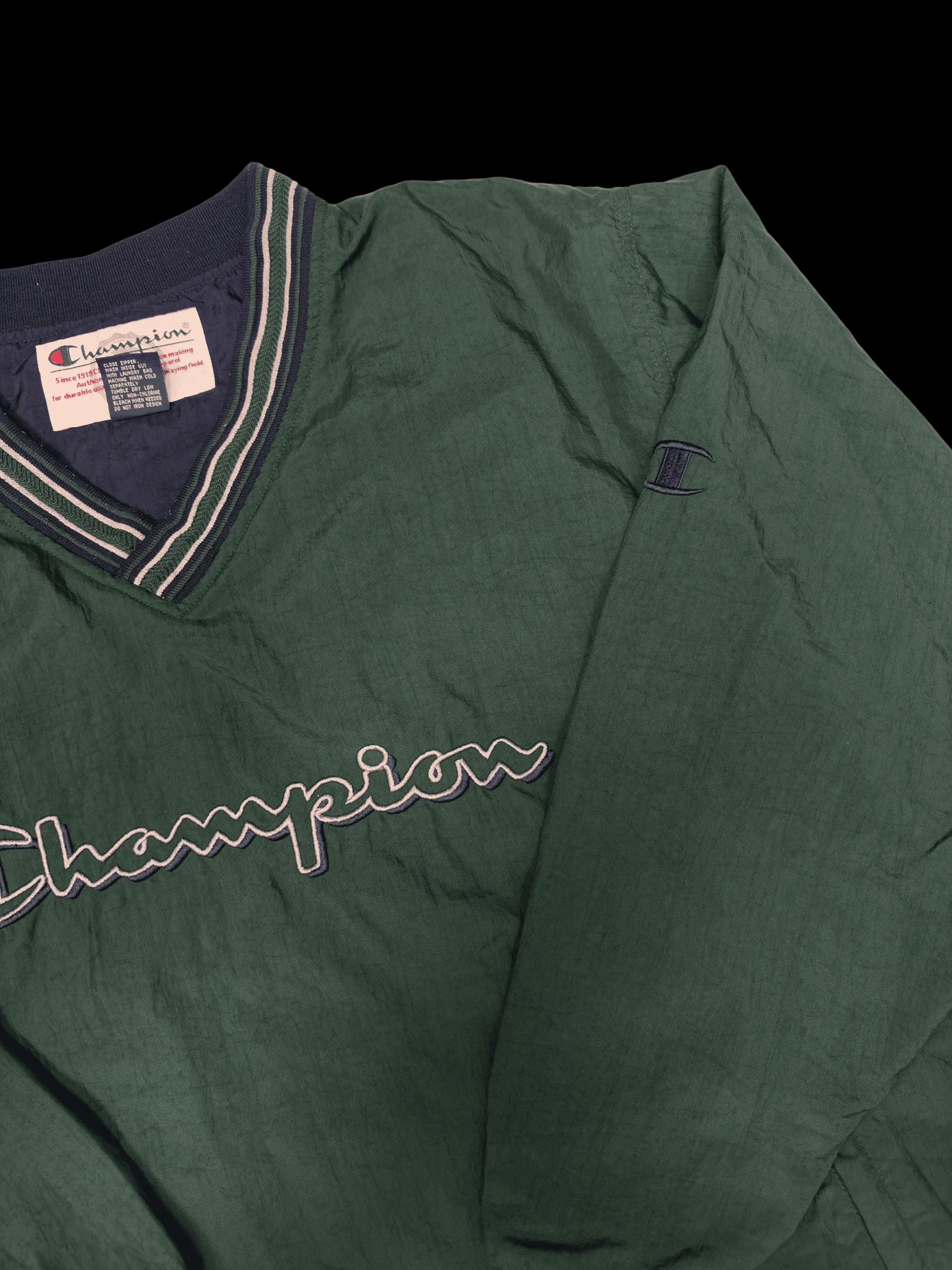 Vintage Pullover-Champion big logo pullover with striped trim (Green) - image 2