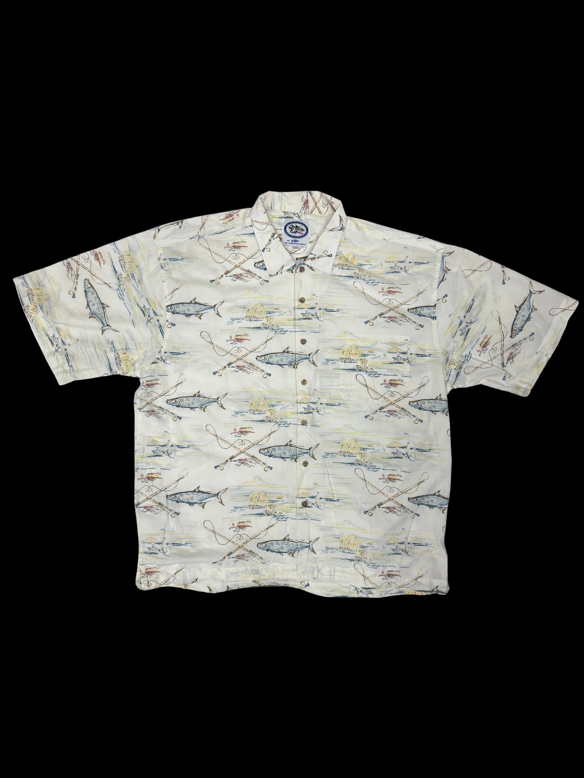 Vintage Shirt-Aftco Fish Striped Shirt (White) - image 1