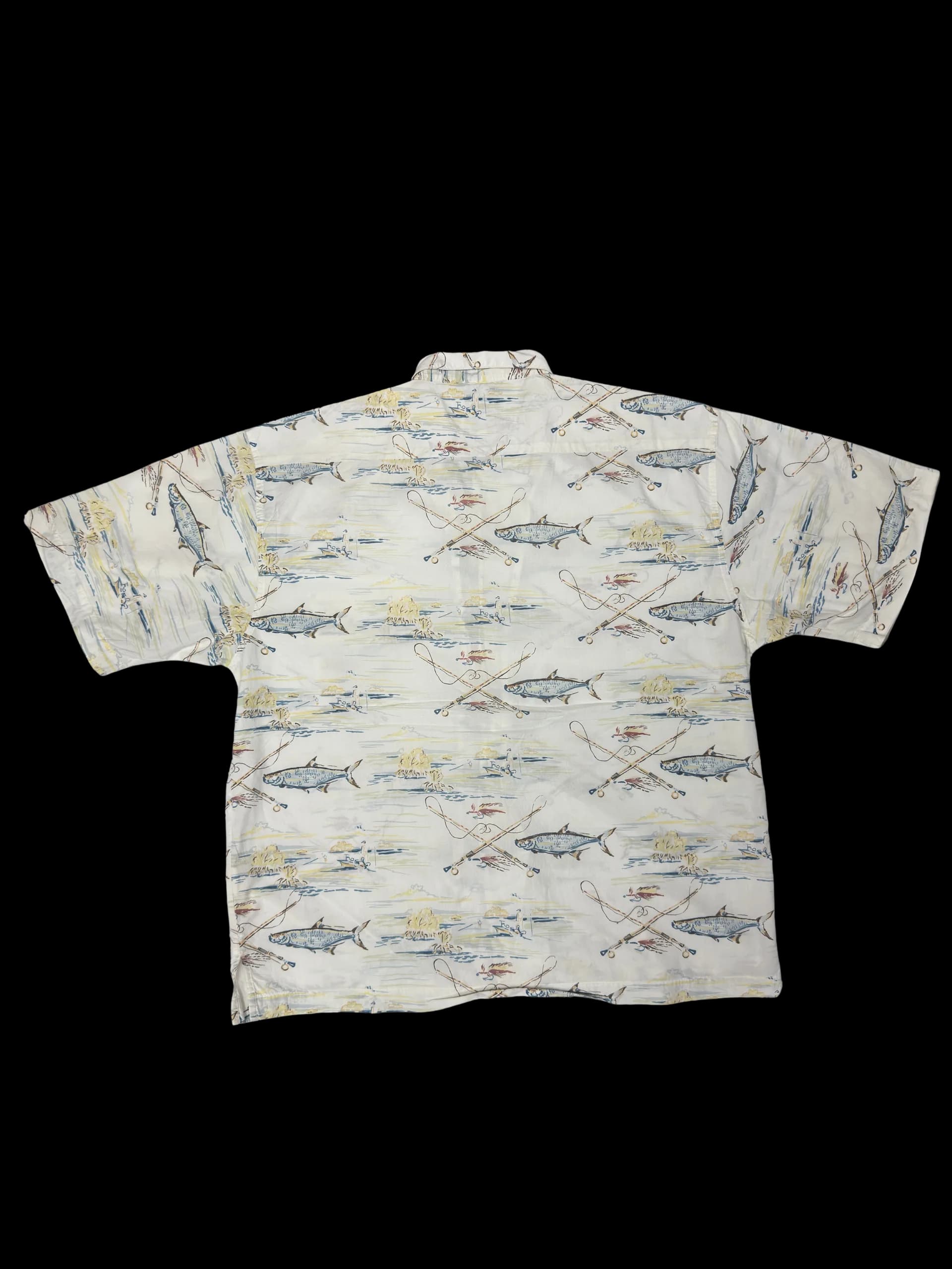 Vintage Shirt-Aftco Fish Striped Shirt (White) - image 4
