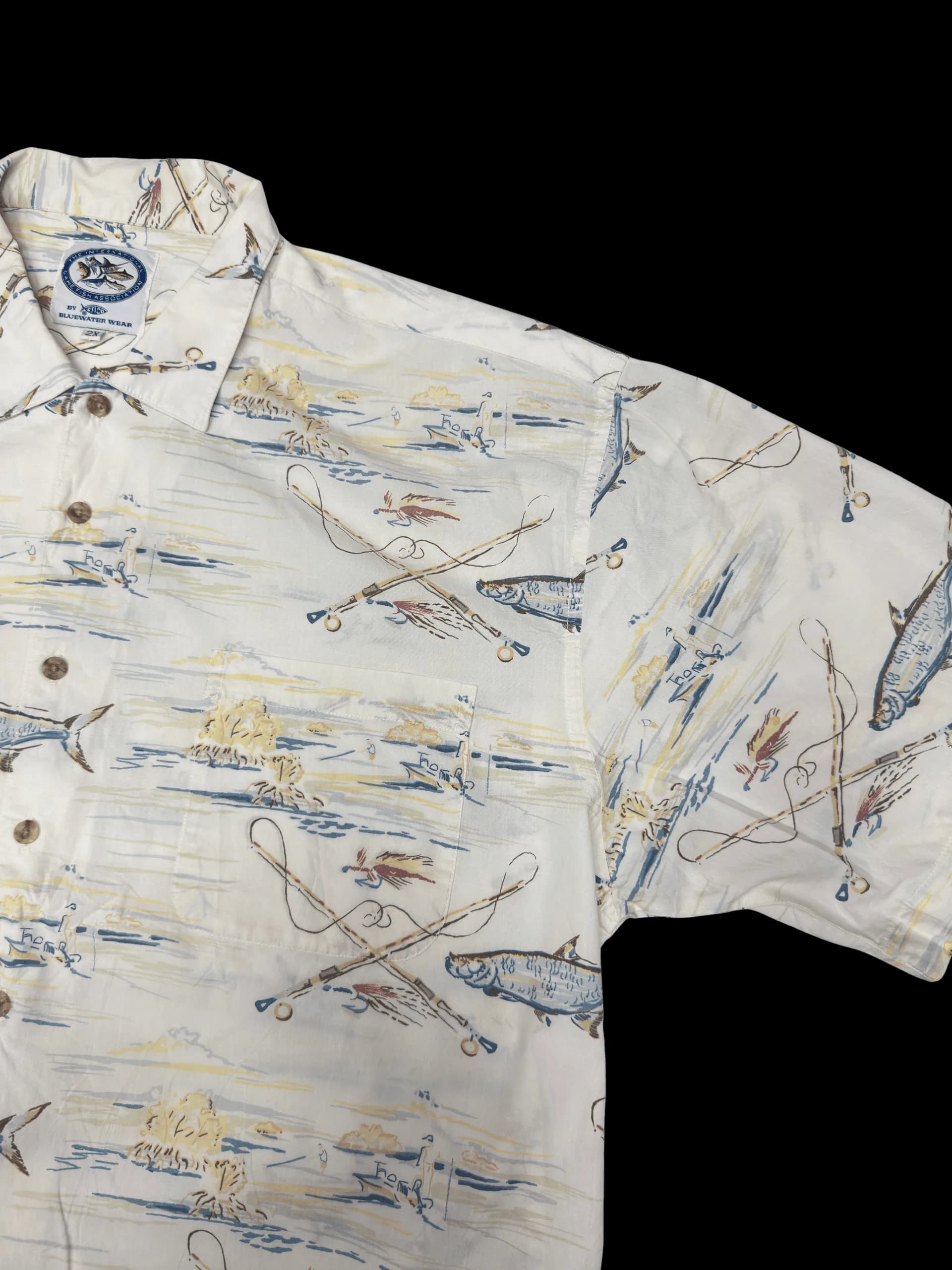 Vintage Shirt-Aftco Fish Striped Shirt (White) - image 2