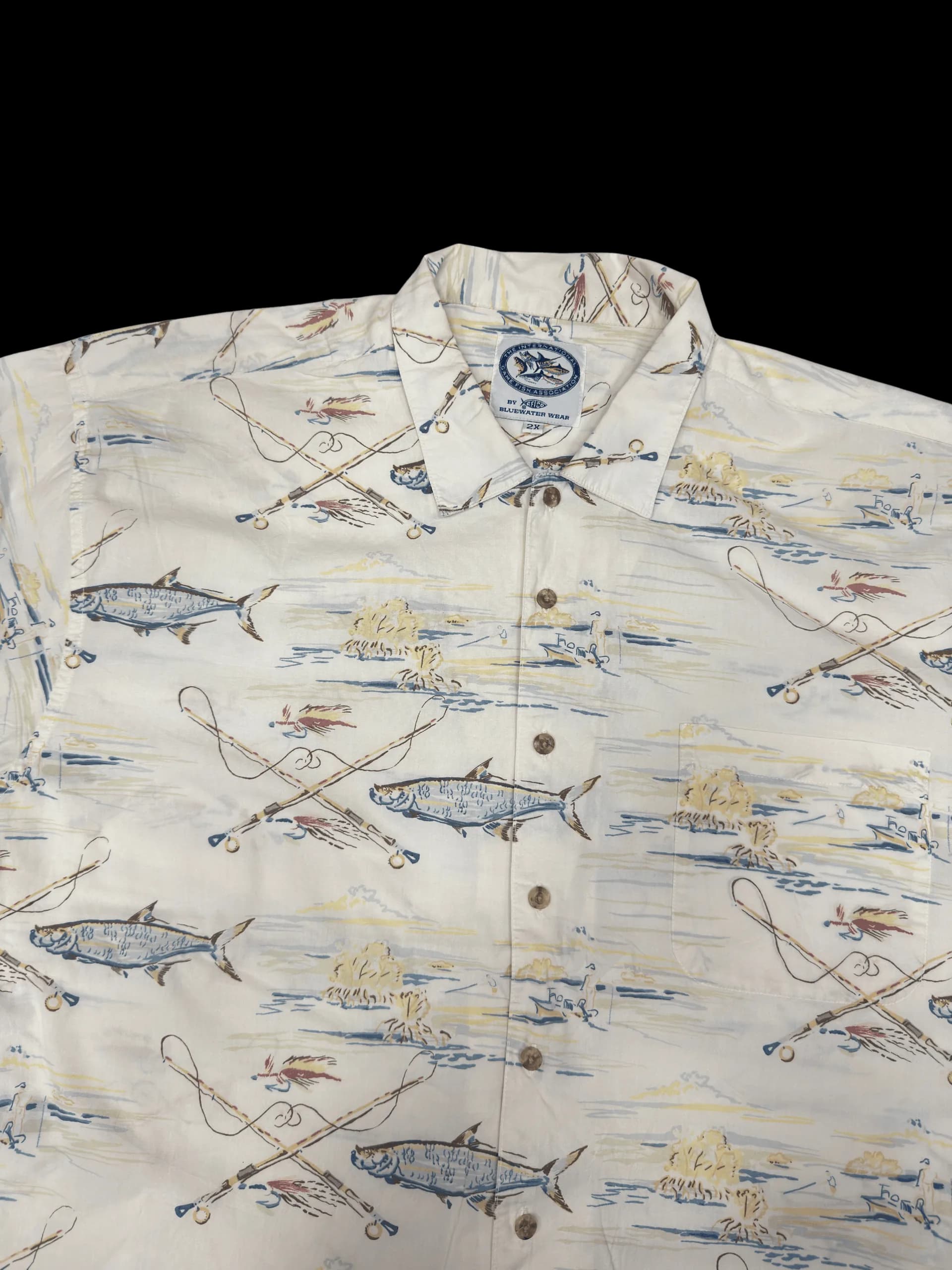 Vintage Shirt-Aftco Fish Striped Shirt (White) - image 3