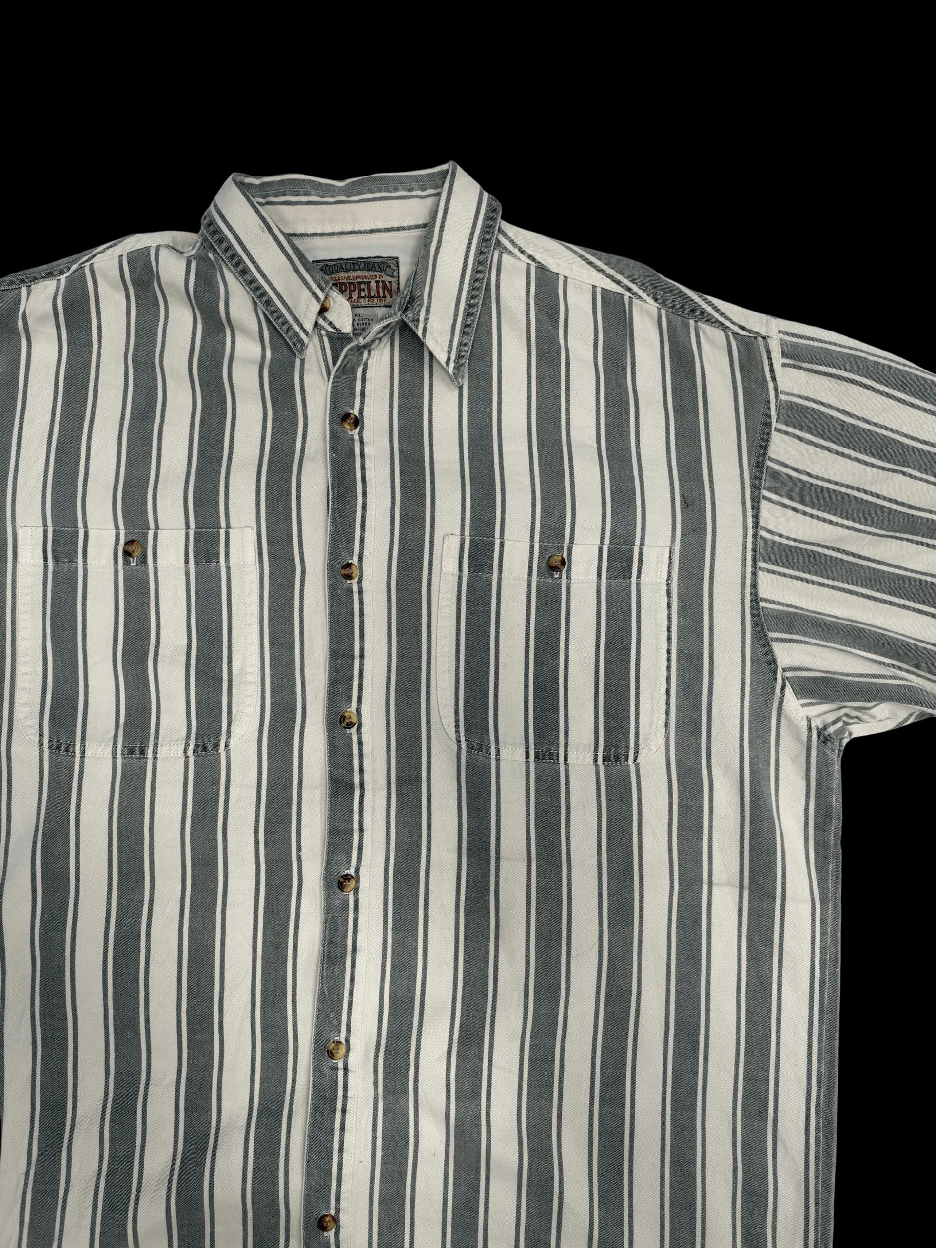 Vintage Shirt- Quality Jean Zeppelin XL (Grey and white stripes) - image 3