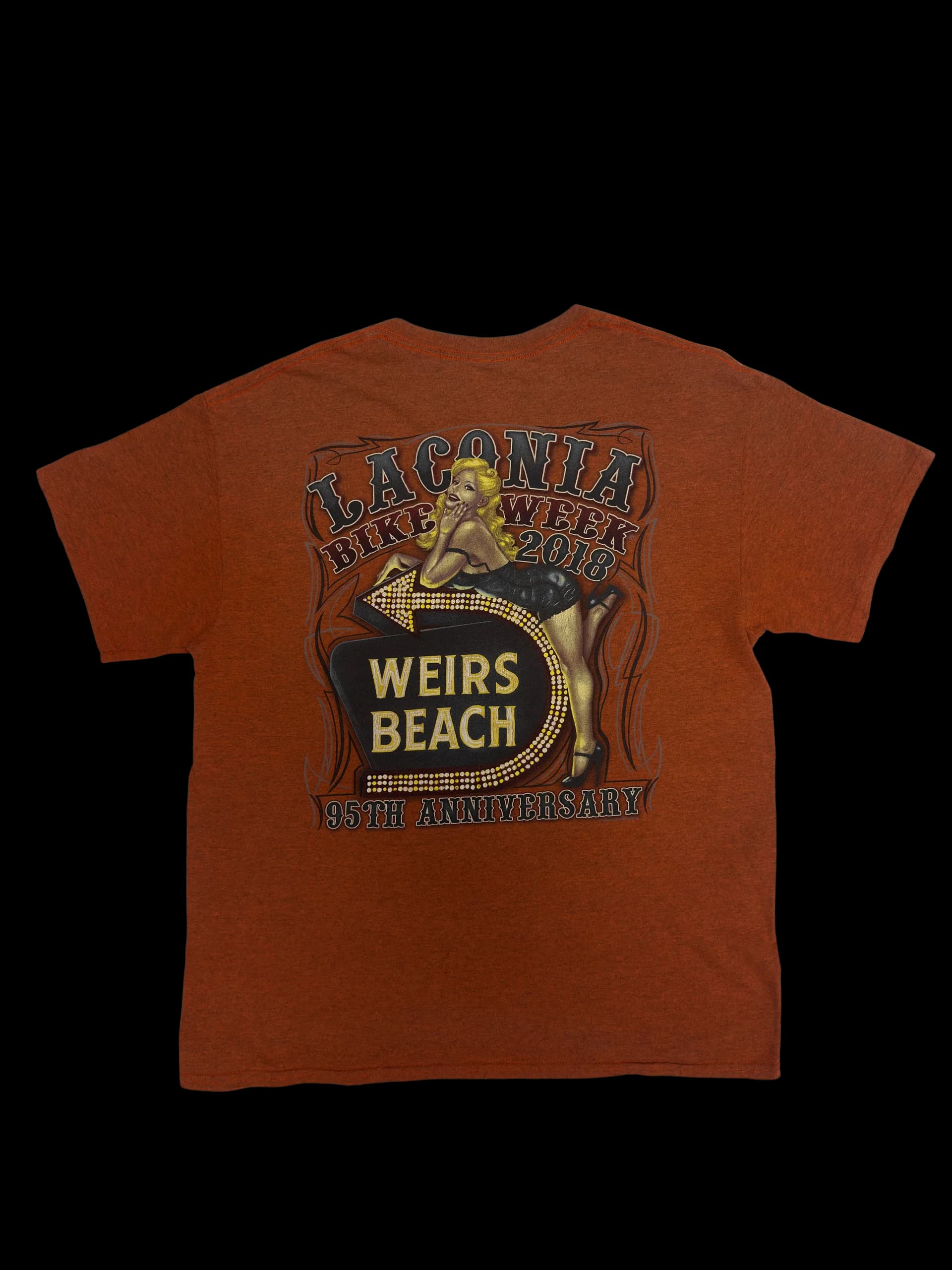 Vintage Tee-Gildan Laconia Bike Week (Orange) - image 3