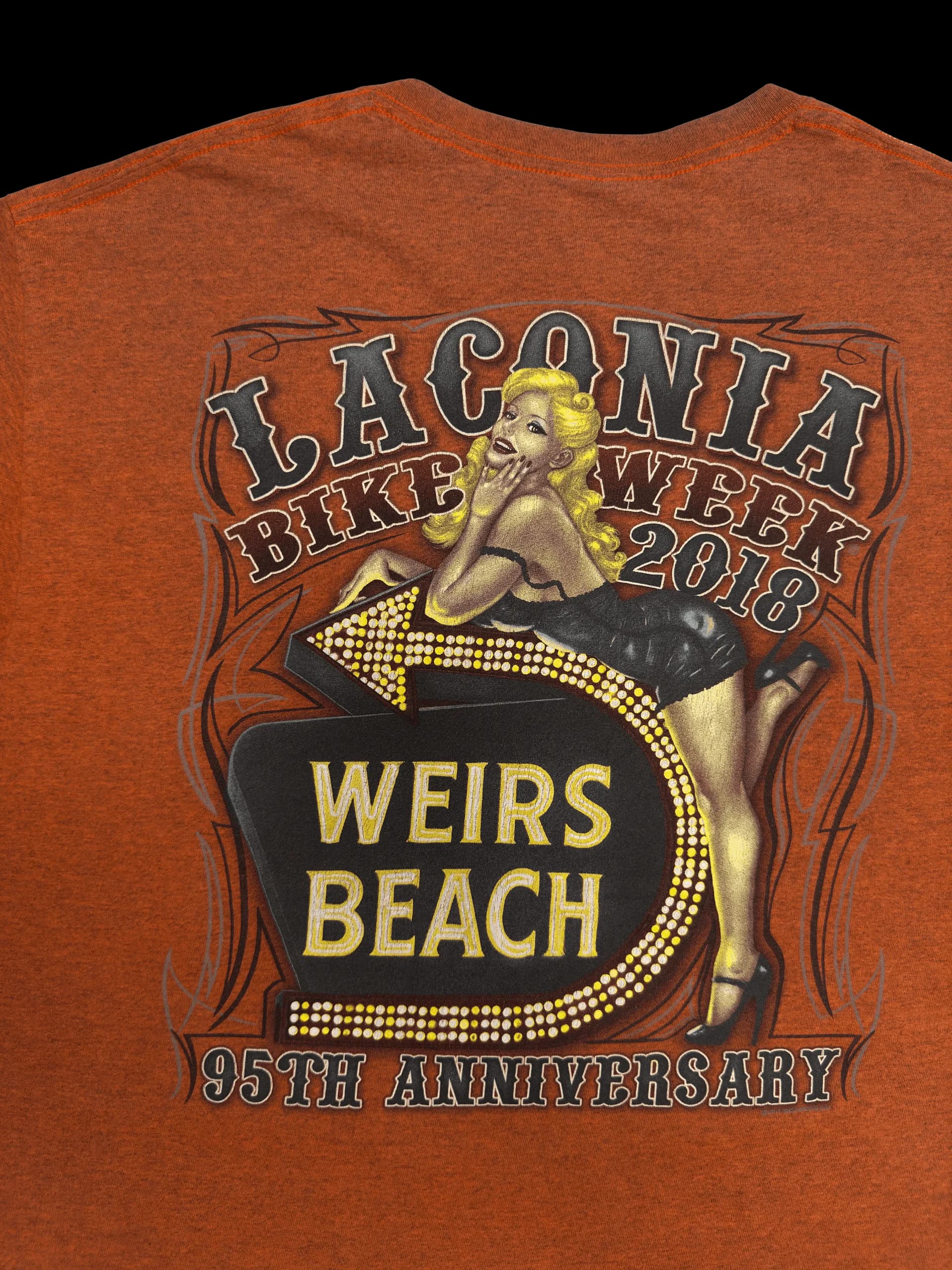 Vintage Tee-Gildan Laconia Bike Week (Orange) - image 4