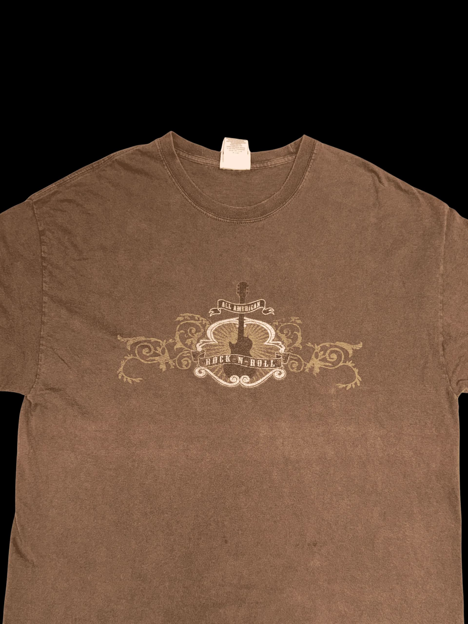 Vintage Tee- All American Rock N Roll Guitar Graphic Tee XL (Brown) - image 2