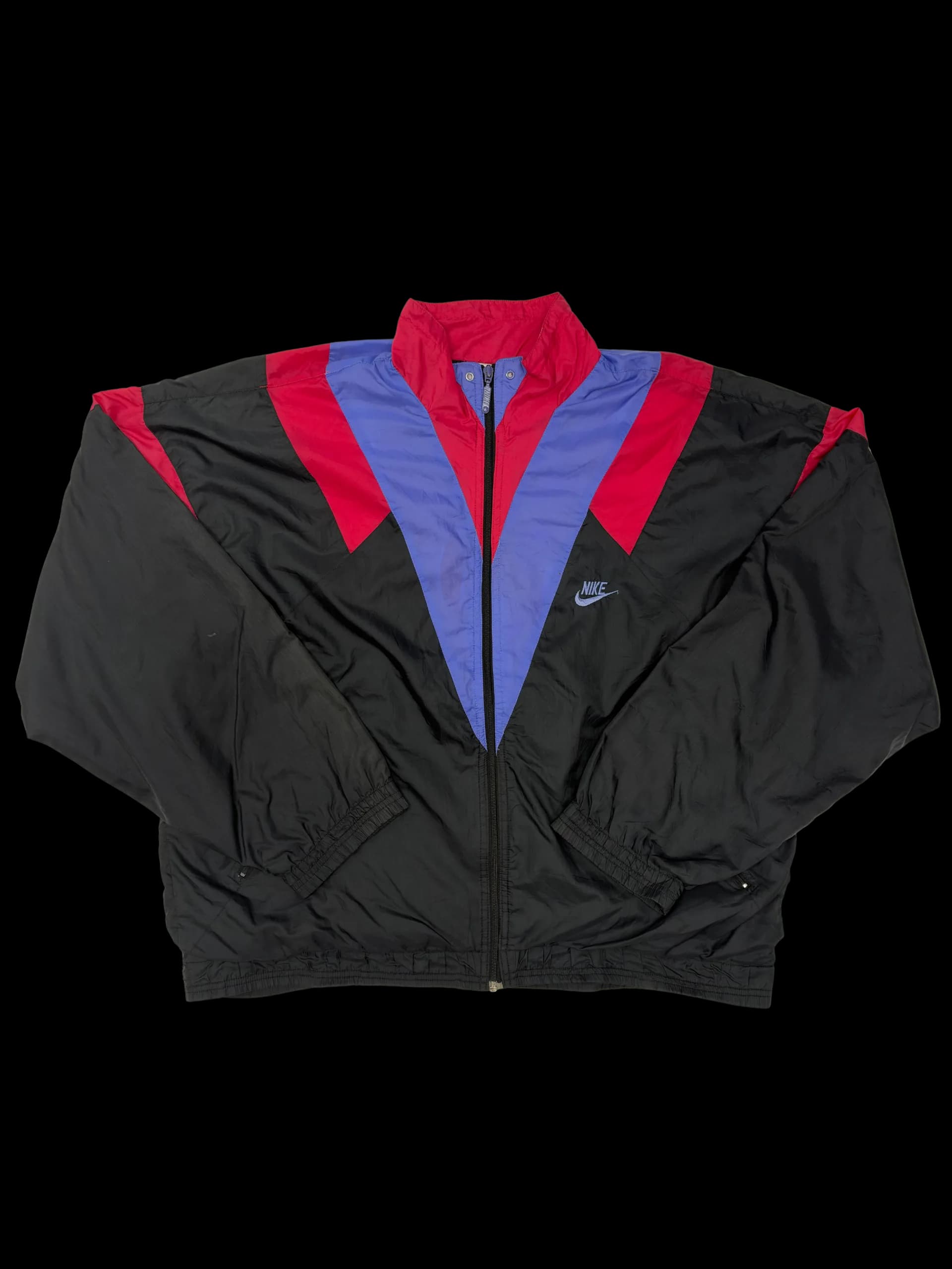 Vintage Windbreaker-Nike Retro Double V-Shape Colorblocked Windbreaker L (Black / Purple / Red) - image 1