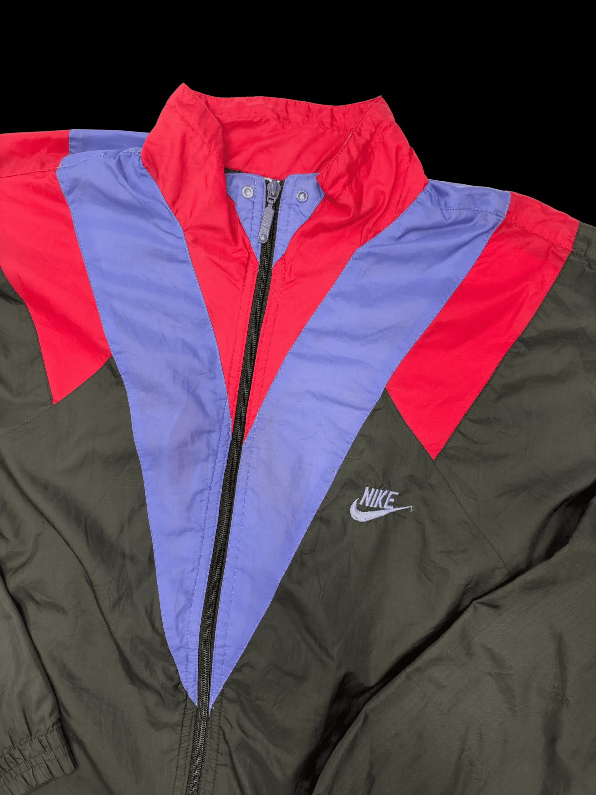 Vintage Windbreaker-Nike Retro Double V-Shape Colorblocked Windbreaker L (Black / Purple / Red) - image 2