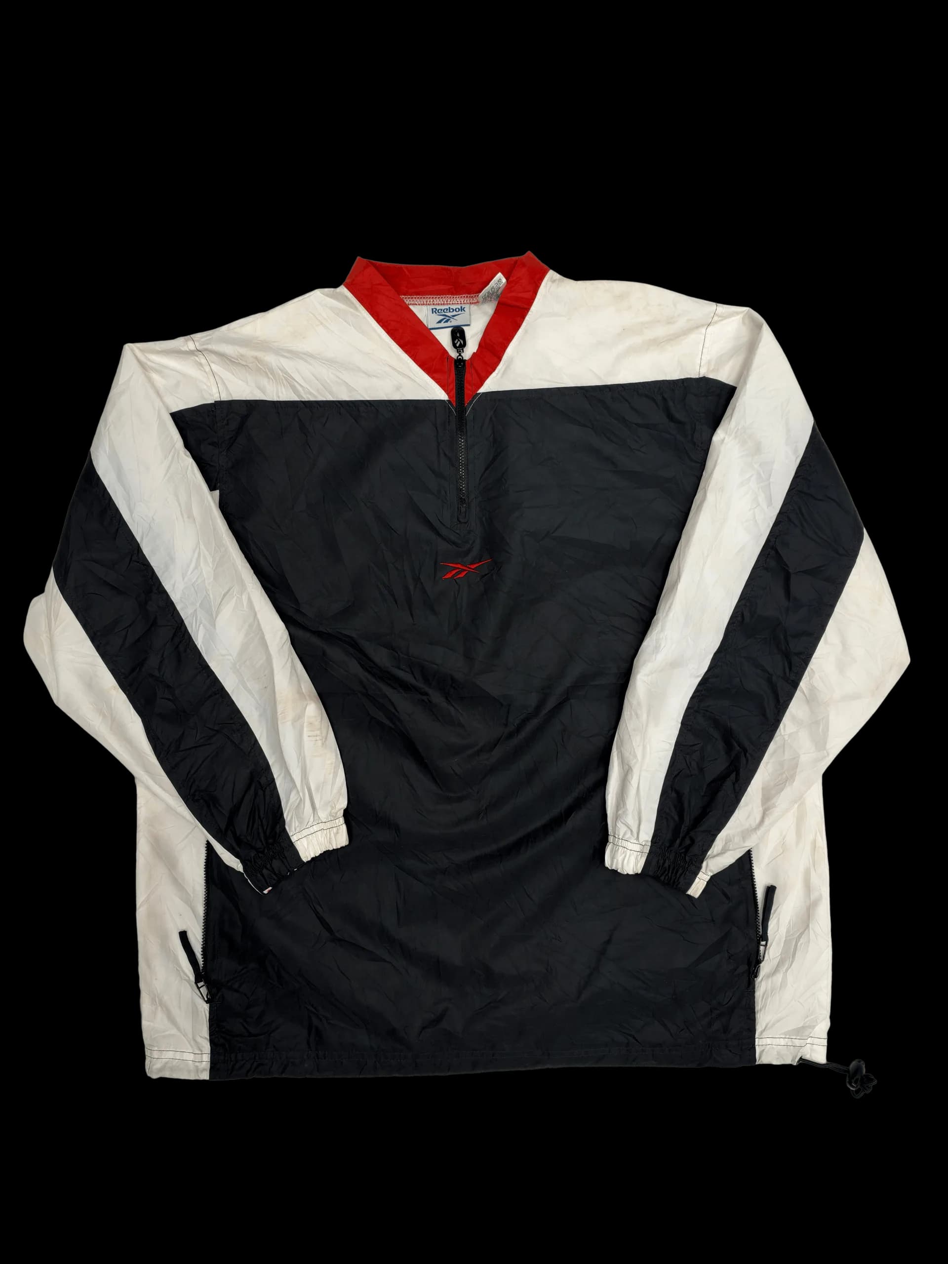Vintage Windbreaker-Reebok Colourblock Quarter-Zip Windbreaker M (Black/Cream) - image 1